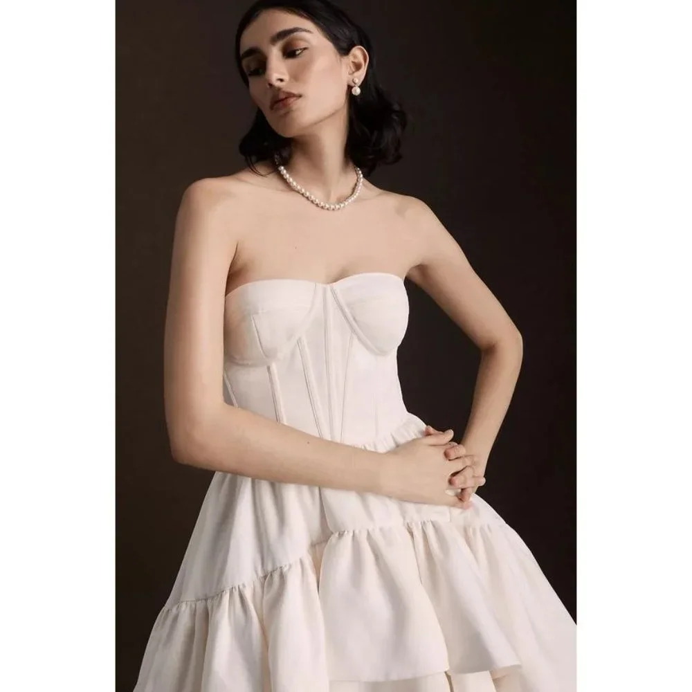 BHLDN Ivory Strapless High-Low Ruffle Bridal Dress - Picture 4 of 8